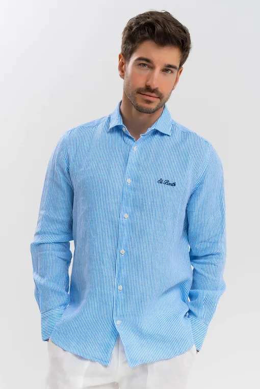 Рубашки Mc2 Saint Barth PAMPLONA LINEN STRIPES V 32 EMB