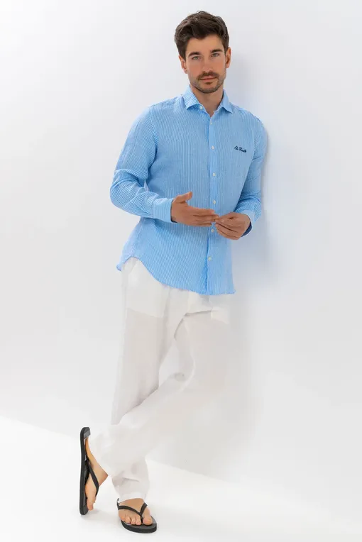 Рубашки Mc2 Saint Barth PAMPLONA LINEN STRIPES V 32 EMB