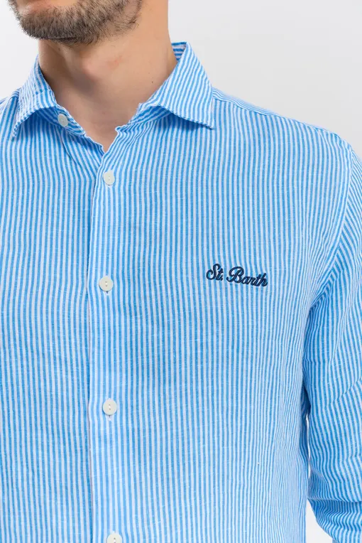 Рубашки Mc2 Saint Barth PAMPLONA LINEN STRIPES V 32 EMB