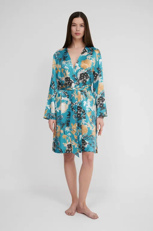 Халаты Luna di Seta VLST61047 S256 TURQUOISE FLOWERS