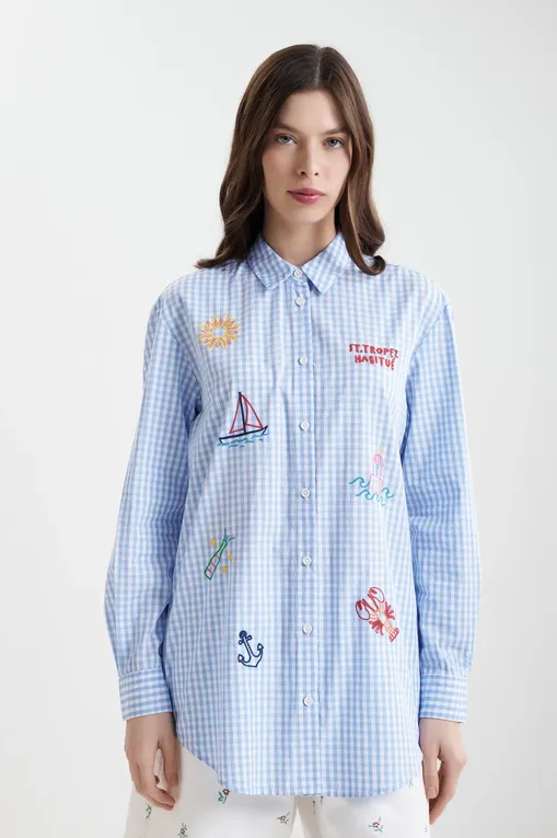 Блузки Mc2 Saint Barth BRIGITTE POPELINE VICHY 31 TROPEZ EMB