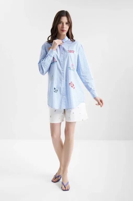 Блузки Mc2 Saint Barth BRIGITTE POPELINE VICHY 31 TROPEZ EMB