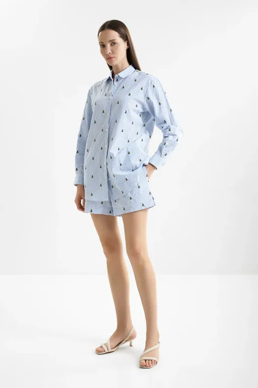 Блузки Mc2 Saint Barth BRIGITTE SEERSUCKER STRIPES BEE 17 EMB