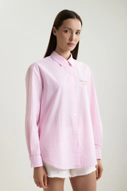 Блузки Mc2 Saint Barth BRIGITTEEMBRY SEERSUCKER SNOOPY STRIPES V 21 EMB