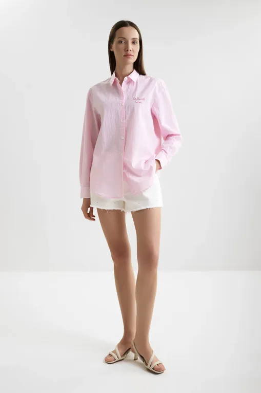 Блузки Mc2 Saint Barth BRIGITTEEMBRY SEERSUCKER SNOOPY STRIPES V 21 EMB