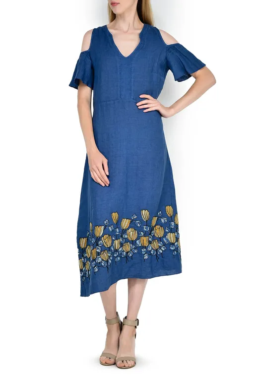 Платья домашние LaFabbricaDelLino 90358 160 Blu Polvere