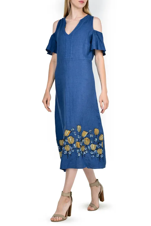 Платья домашние LaFabbricaDelLino 90358 160 Blu Polvere